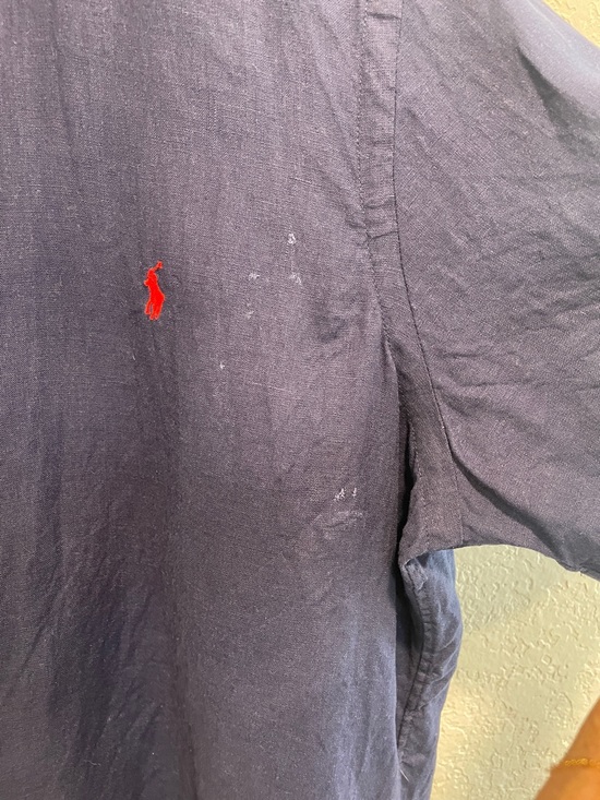 Polo Ralph Lauren Short Sleeve Button Down Shirt Blue Size M Distressed Flawed - Picture 3 of 6